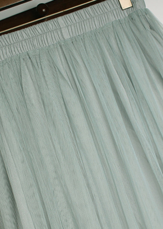 Green Cinched Wrinkled Tulle Skirts Spring