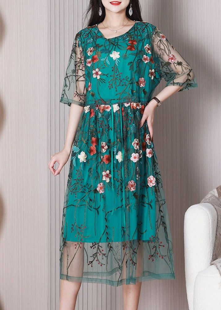 Green Embroideried Tulle Holiday Dress Summer
