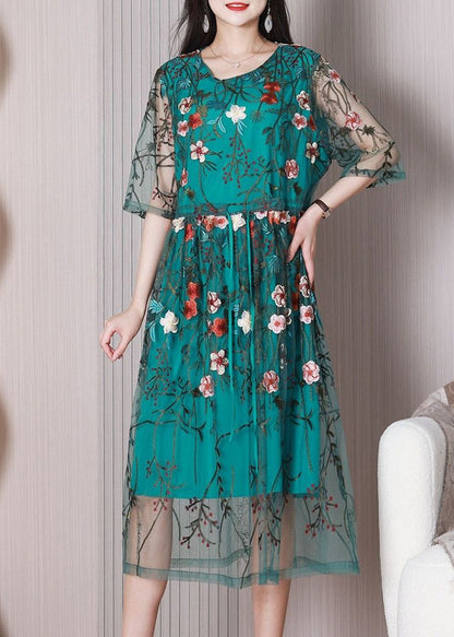 Green Embroideried Tulle Holiday Dress Summer