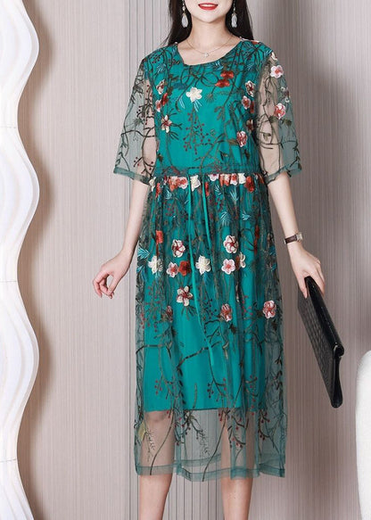 Green Embroideried Tulle Holiday Dress Summer