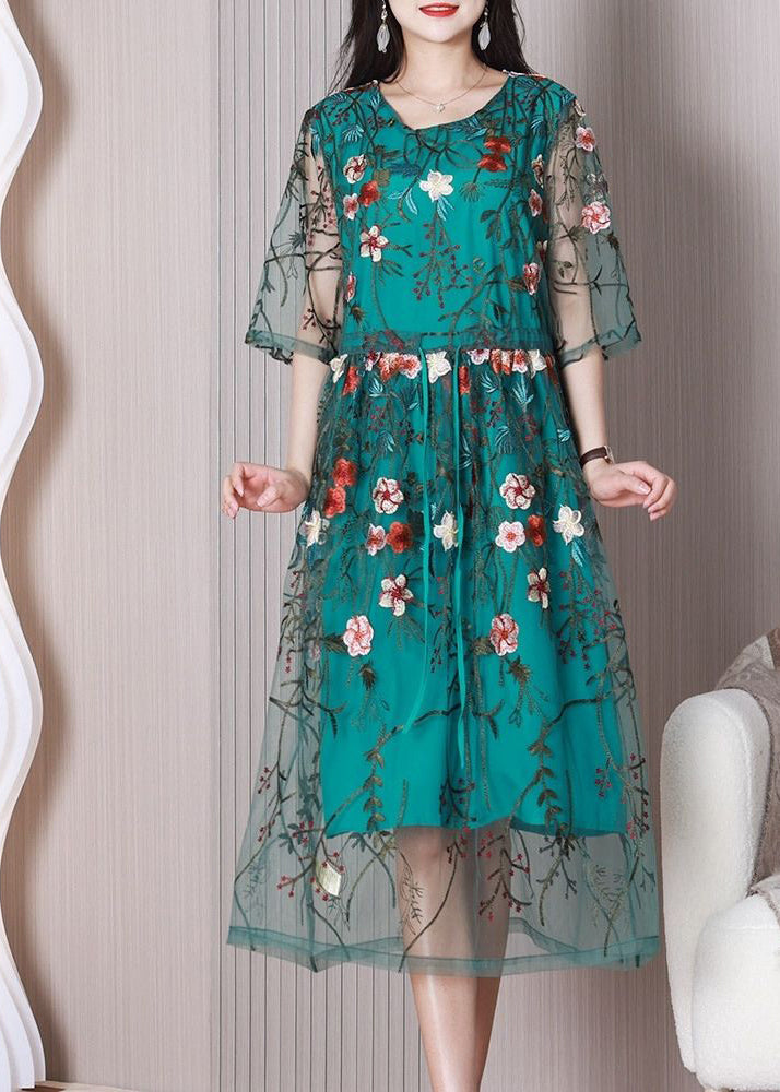 Green Embroideried Tulle Holiday Dress Summer