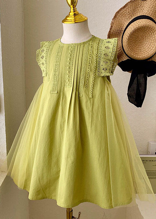 Green Hollow Out Embroideried Tulle Patchwork Cotton Baby Dress Summer