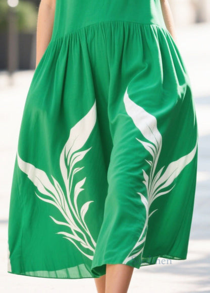 Green Oversized Print Cotton Vacation Dresses Summer