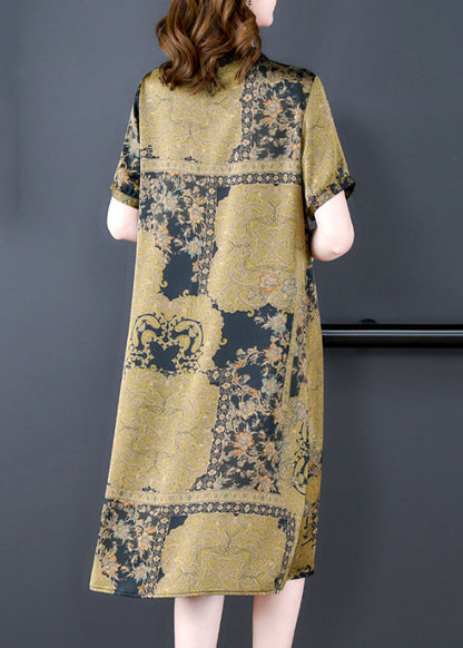 Green Peter Pan Collar Print Silk Dress Summer