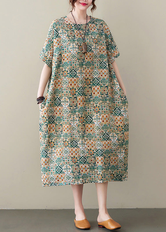 Green Print Cozy Long Dress Summer