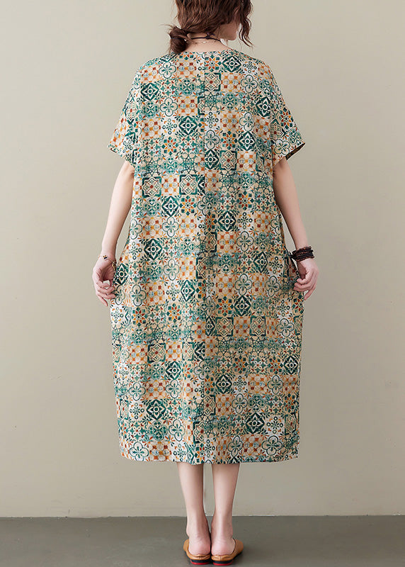 Green Print Cozy Long Dress Summer