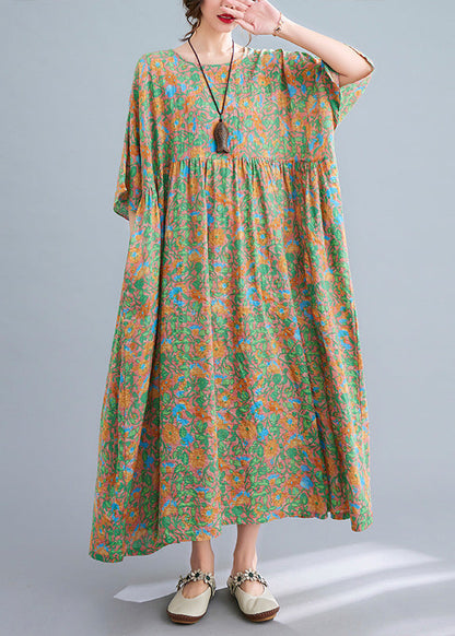 Green Wrinkled Patchwork Holiday Long Dress Summer