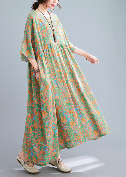Green Wrinkled Patchwork Holiday Long Dress Summer