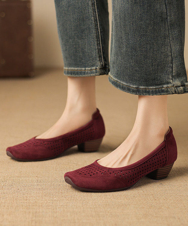 Grey Hollow Out Splicing Suede Chunky Shoes