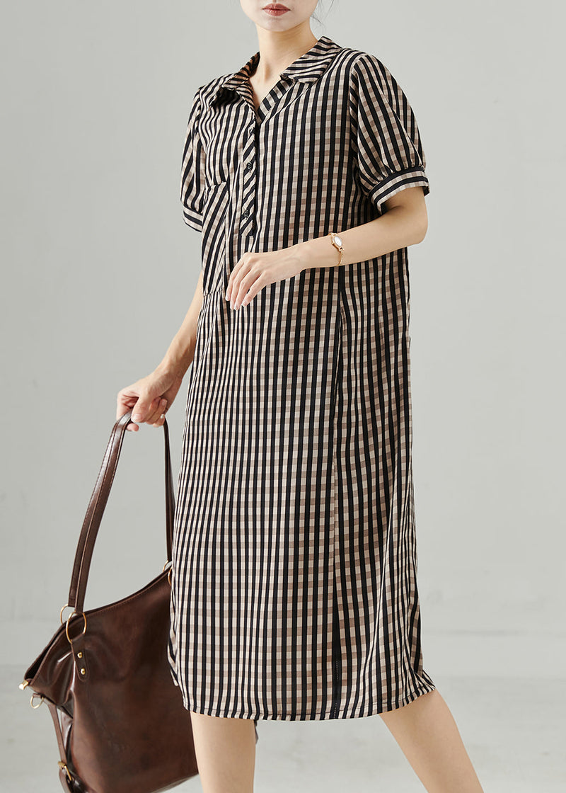 Grey Peter Pan Collar Plaid Cotton Dress Summer