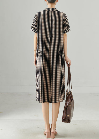 Grey Peter Pan Collar Plaid Cotton Dress Summer