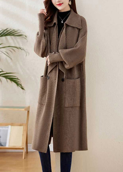Grey Peter Pan Collar Tie Waist Knit Coats Spring