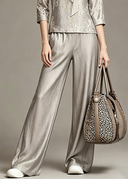 Grey Print Top and Wide Leg Pants Two Piece Set Spring