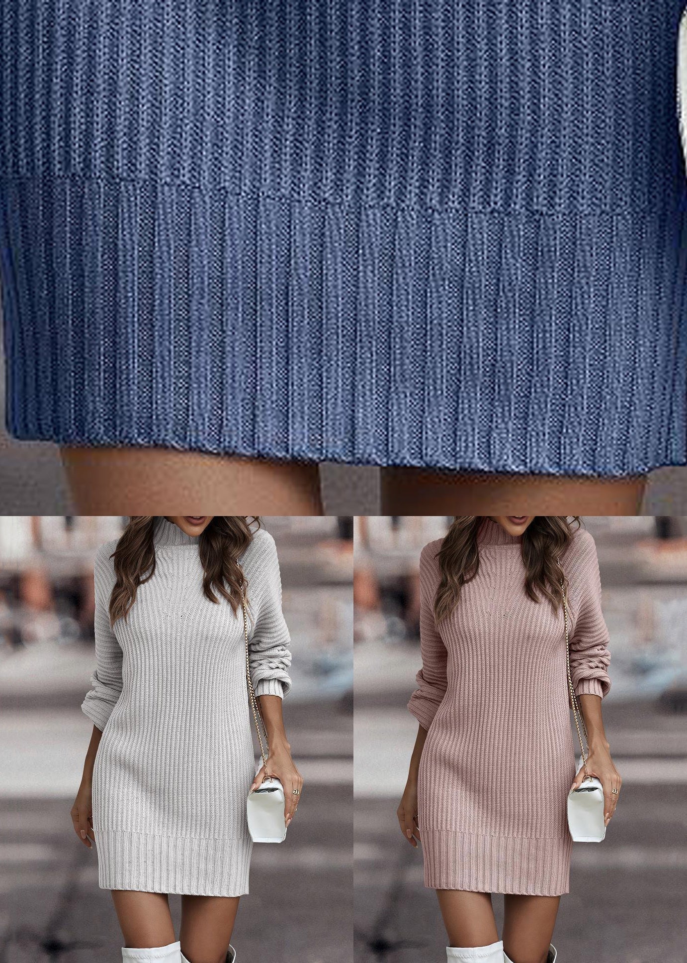 Grey Turtleneck Knit Mid Dress Fall