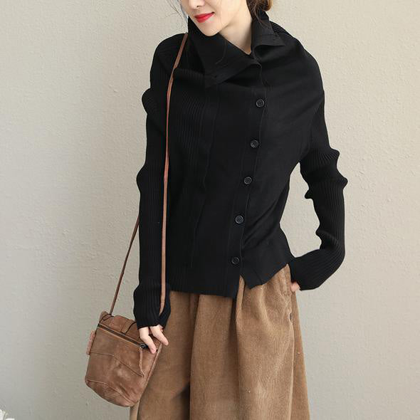 High Neck Button Down Fitted Sweater Tops