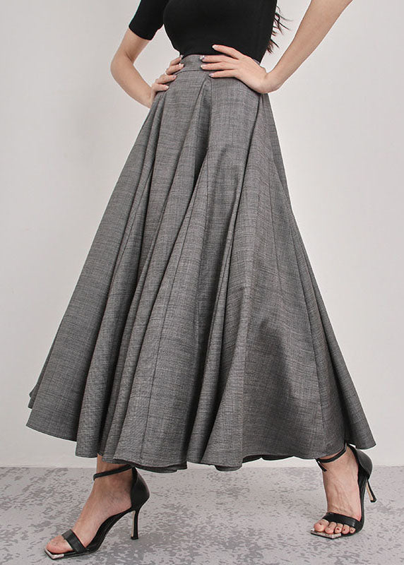Italian Grey Patchwork Pleated Skirts Spring