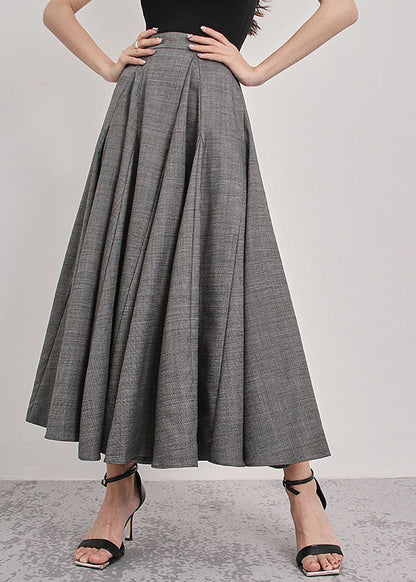 Italian Grey Patchwork Pleated Skirts Spring
