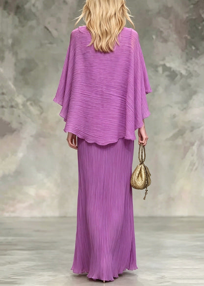 Lavender O Neck Silk Maxi Dress Summer