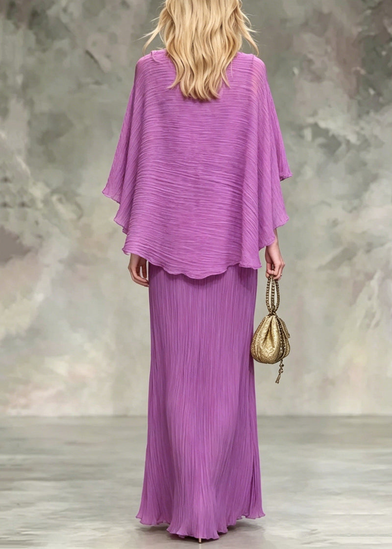 Lavender O Neck Silk Maxi Dress Summer