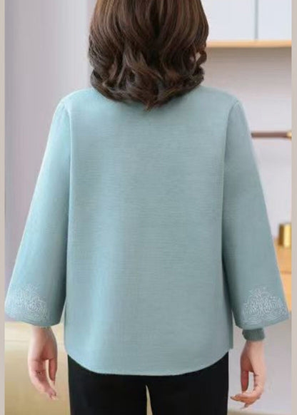 Light Blue V Neck Print Tassel Cotton Knit Cardigans and Sweaters Two Pieces Set Spring