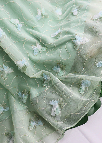 Light Green Butterfly Embroideried High Waist Tulle Maxi Skirts Spring