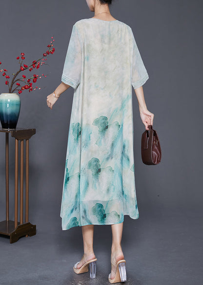 Light Green Tie Dye Wrinkled Chiffon a Line Dresses Summer