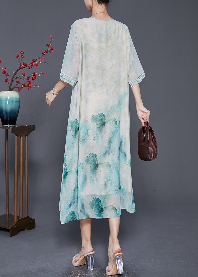 Light Green Tie Dye Wrinkled Chiffon a Line Dresses Summer