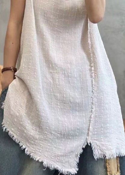 Light Khaki Asymmetrical Linen Waistcoat Sleeveless