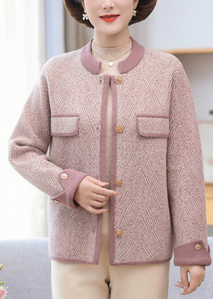 Light Purple Patchwork Mink Hair Knitted Coat Long Sleeve