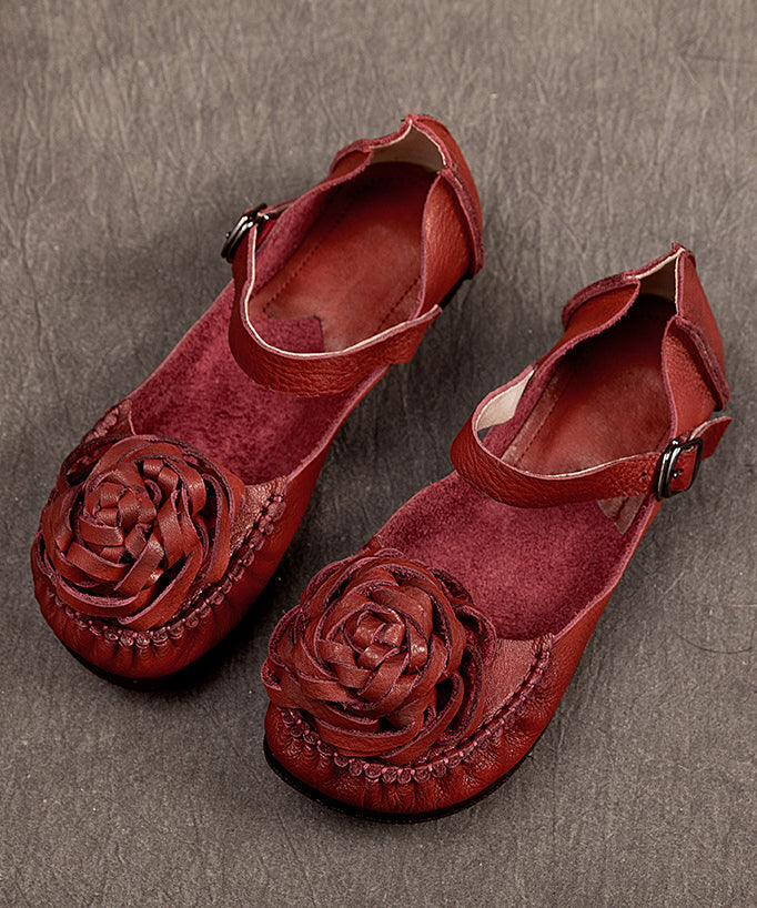 Mulberry Cowhide Leather Splicing Flower Buckle Strap Flats Shoes