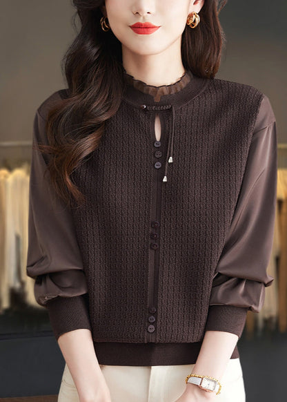 Mulberry Ruffled Patchwork Knit Sweater Tops Spring