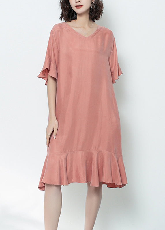 Mulberry V Neck Ruffled Patchwork Long Dress Summer