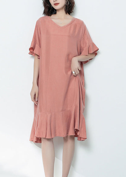 Mulberry V Neck Ruffled Patchwork Long Dress Summer