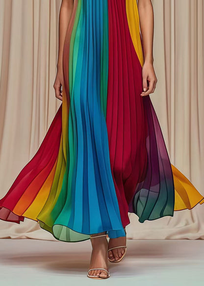 Multicolor Cold Shoulder Wrinkled Chiffon Strapless Dress Summer
