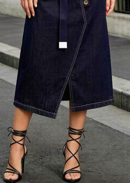 Navy Asymmetrical Side Open Denim Skirt Summer
