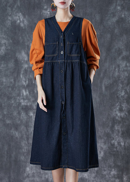 Navy Denim Dress and Shirt 2 Piece Outfit Spring