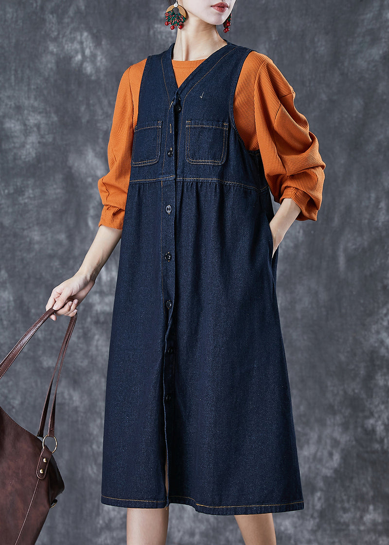 Navy Denim Dress and Shirt 2 Piece Outfit Spring
