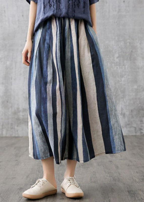 Yellow Geometry Retro Striped a Line Summer Skirts Linen