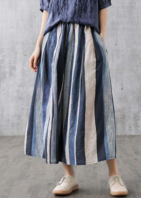 Black Texture Retro Striped a Line Summer Skirts Linen