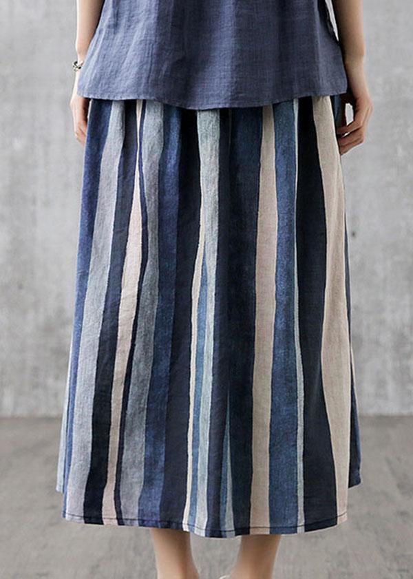 Yellow Geometry Retro Striped a Line Summer Skirts Linen