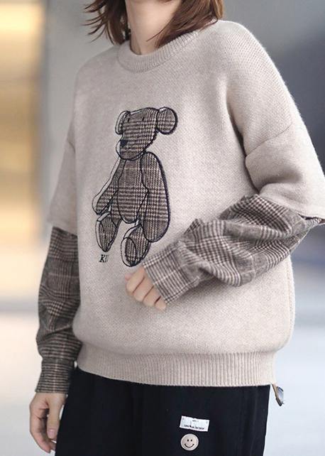 Nude Bear Design Clothes O Neck False Two Pieces Knee Spring Blouse