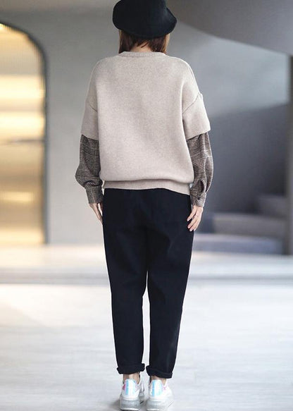 Nude Bear Design Clothes O Neck False Two Pieces Knee Spring Blouse