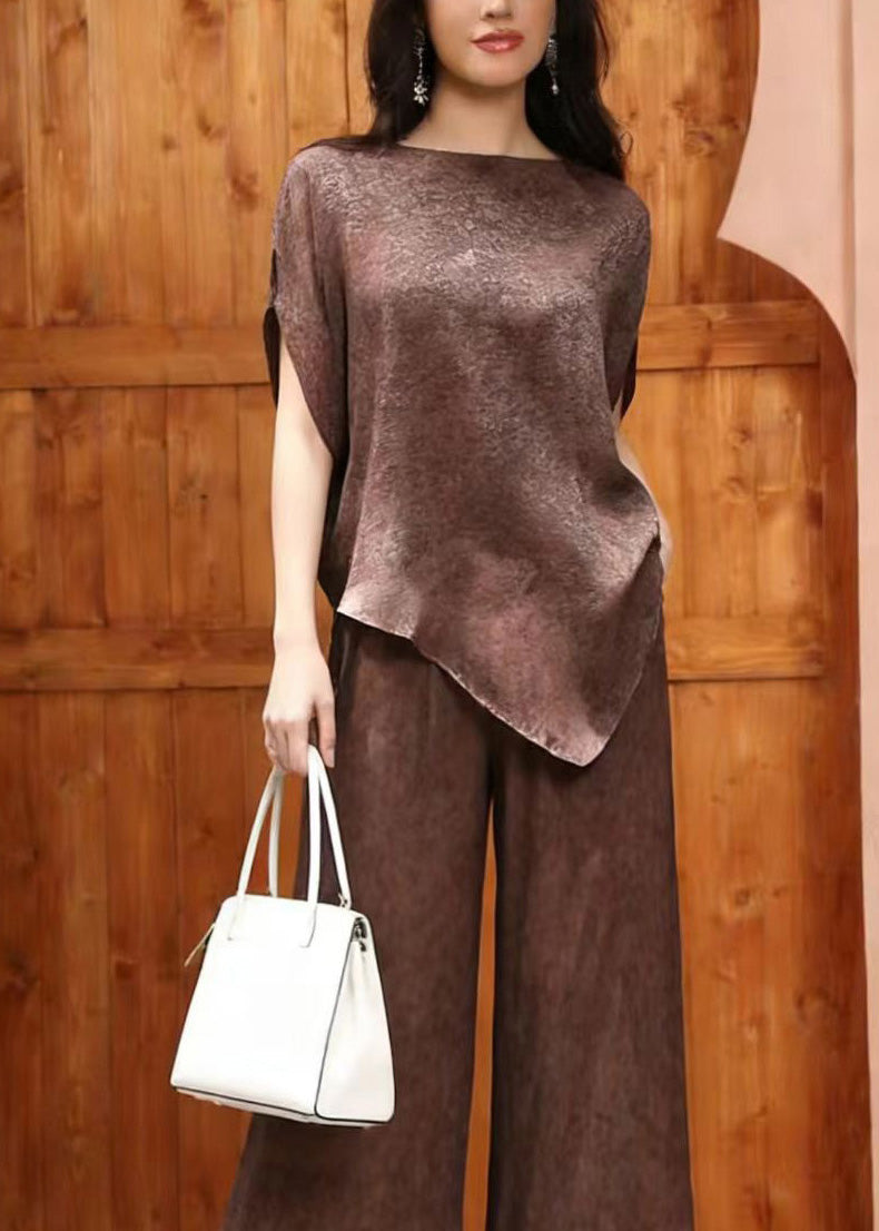 O Neck Asymmetrical Design Silk Two Pieces Set Summer