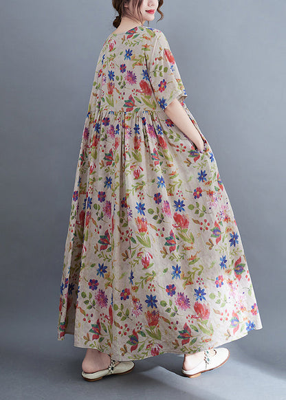 O-neck Cinched Extra Large Hem Print Holiday Dresses Short Sleeve