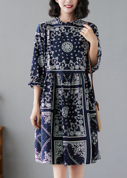 O-neck Print Maxi Dresses Half Sleeve