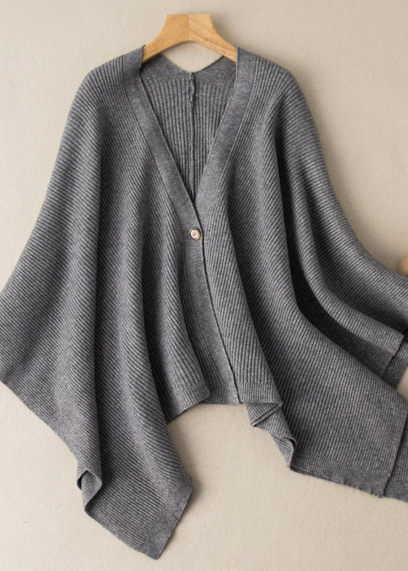 Oatmeal V Neck Button Cotton Knit Sweaters Cardigans Batwing Sleeve