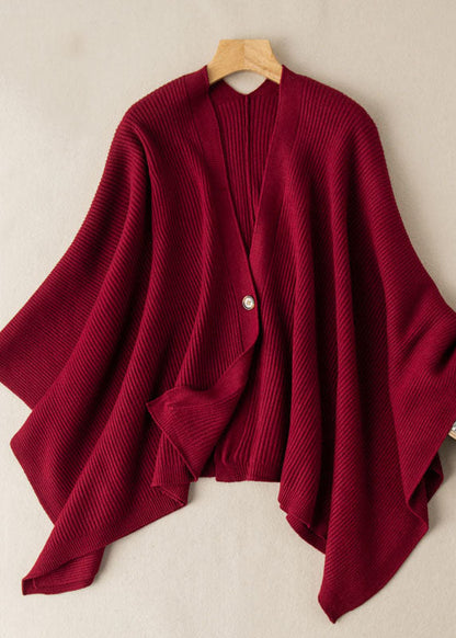 Oatmeal V Neck Button Cotton Knit Sweaters Cardigans Batwing Sleeve