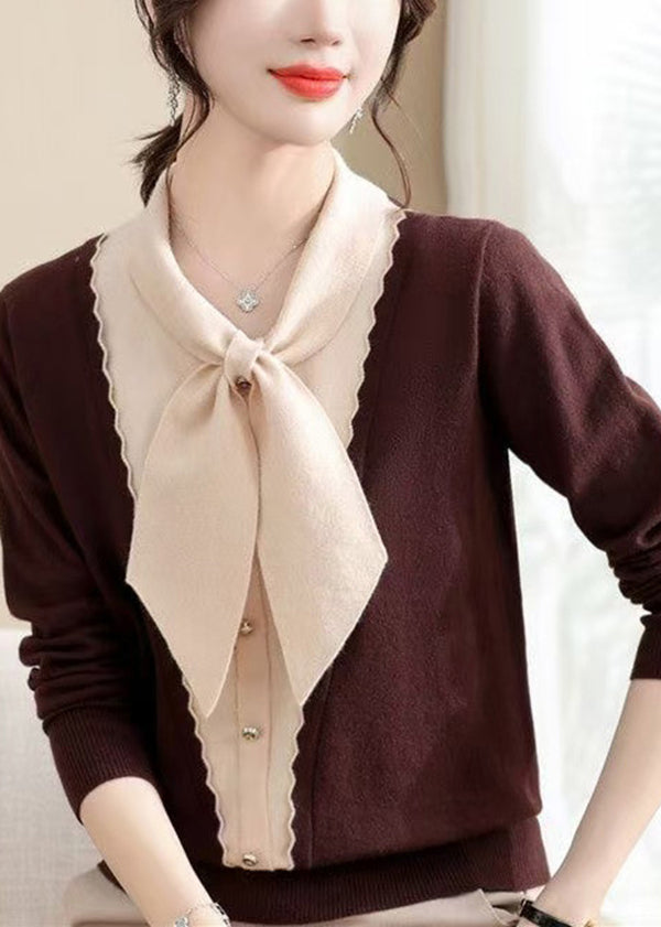 Orange Bow Patchwork Knit Sweaters Spring