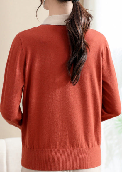 Orange Bow Patchwork Knit Sweaters Spring
