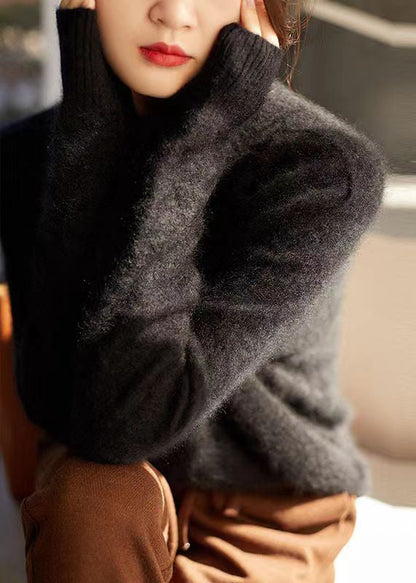 Orange Hign Neck Patchwork Woolen Knit Sweaters Fall